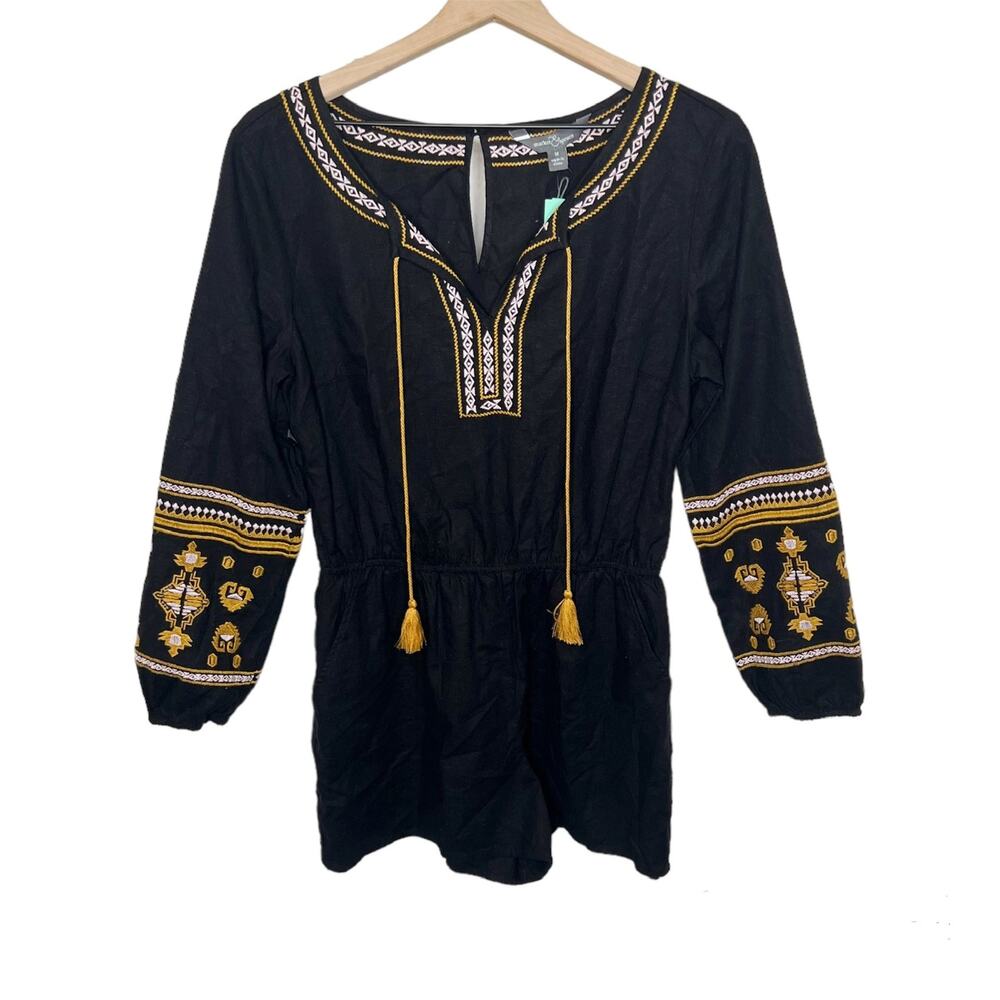 MARKET & SPRUCE STITCHFIX Women's Boho Reyana Embroidered Linen Romper NWT M
